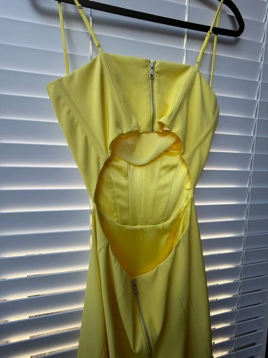 Bardot Lemon Yellow Satin Corset Maxi Dress - Picture 10 of 10